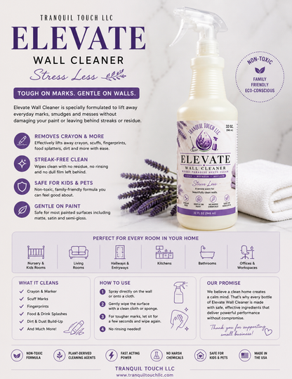 Elevate Wall Cleaner Spray – Streak-Free, Safe for Kids & Pets | 32 oz by Tranquil Touch 🧼