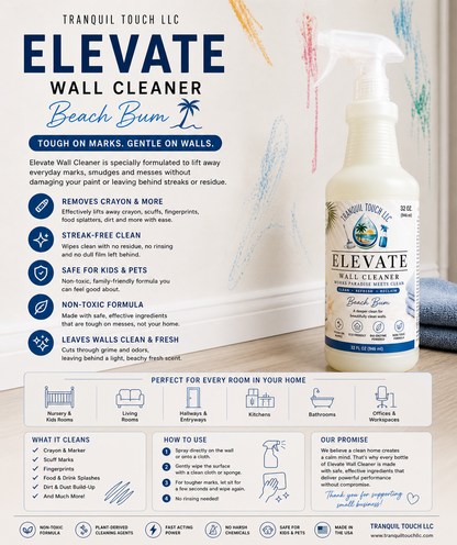 Elevate Wall Cleaner Spray – Streak-Free, Safe for Kids & Pets | 32 oz by Tranquil Touch 🧼