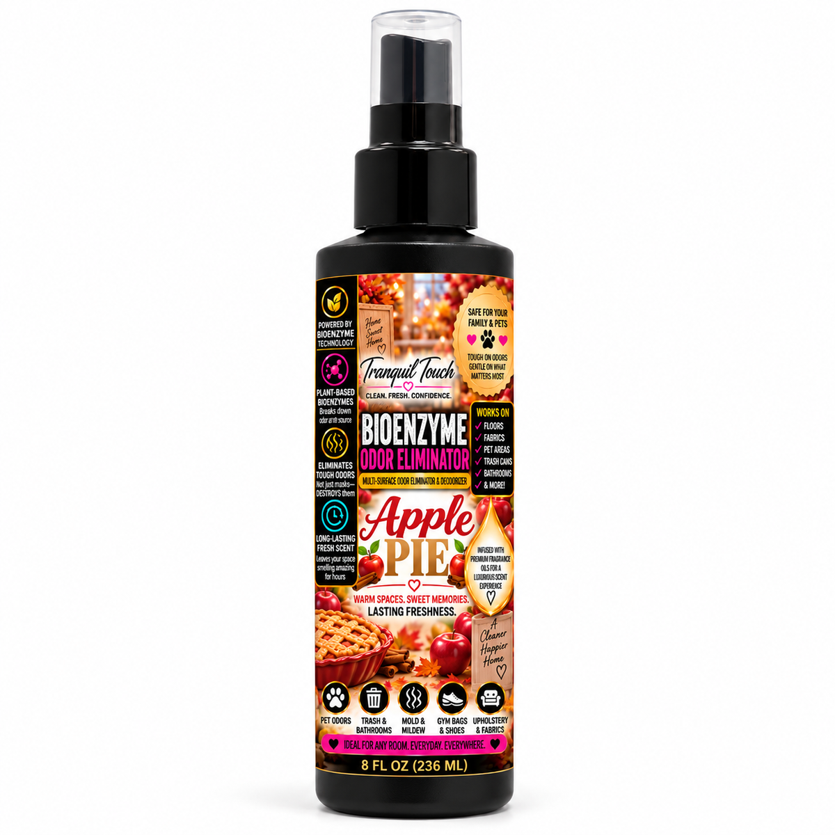 Tranquil Touch Luxury Bioenzyme Odor Eliminator – Multi-Surface Deodorizer for Floors, Fabrics, Pet Areas & More, 8 oz