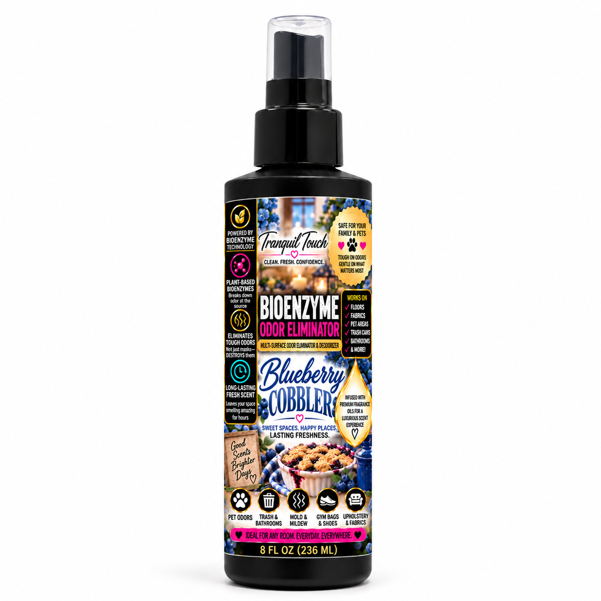 Tranquil Touch Luxury Bioenzyme Odor Eliminator – Multi-Surface Deodorizer for Floors, Fabrics, Pet Areas & More, 8 oz