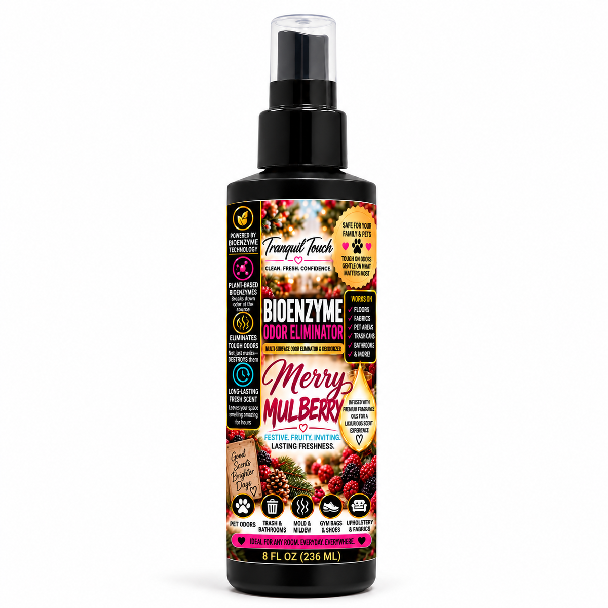 Tranquil Touch Luxury Bioenzyme Odor Eliminator – Multi-Surface Deodorizer for Floors, Fabrics, Pet Areas & More, 8 oz
