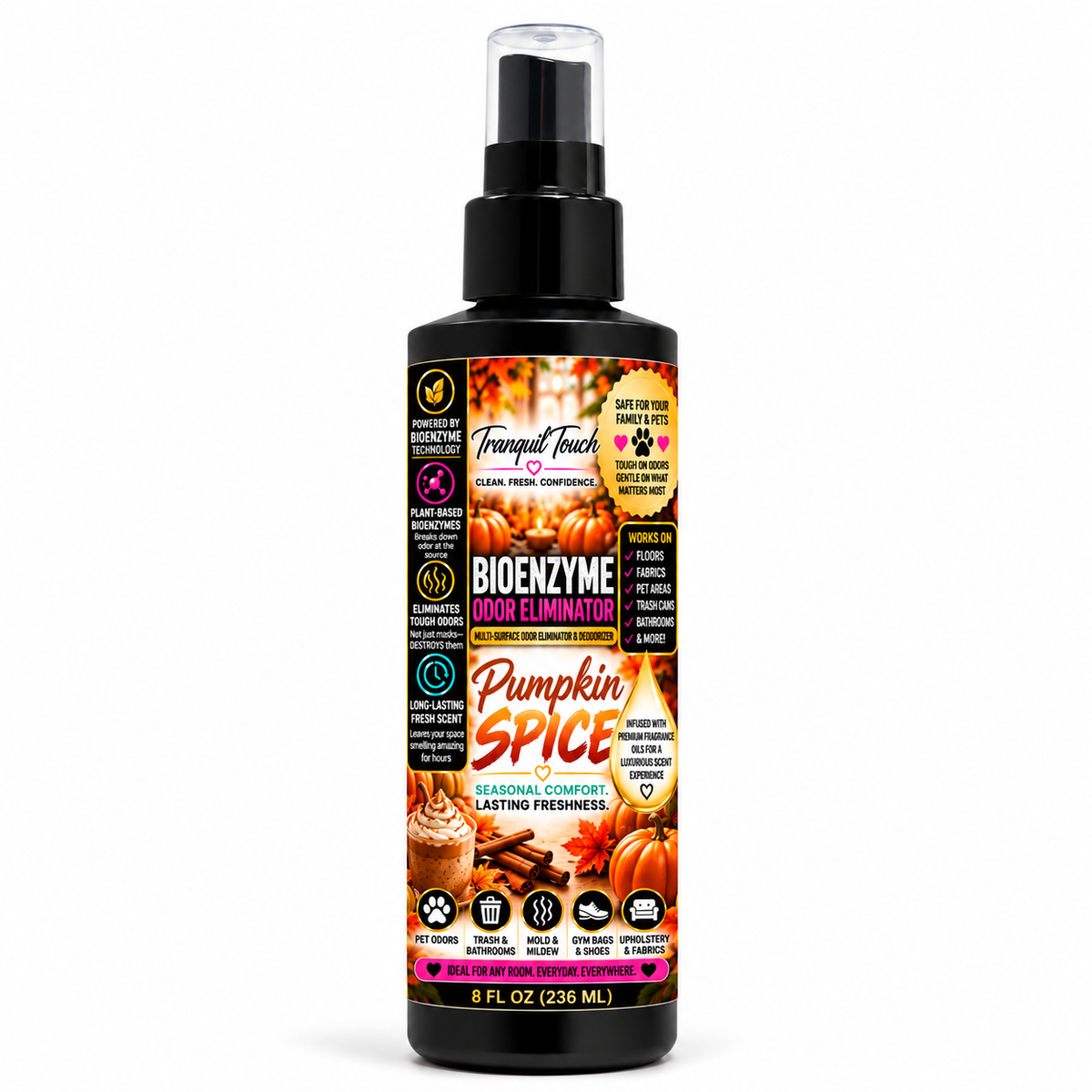Tranquil Touch Luxury Bioenzyme Odor Eliminator – Multi-Surface Deodorizer for Floors, Fabrics, Pet Areas & More, 8 oz