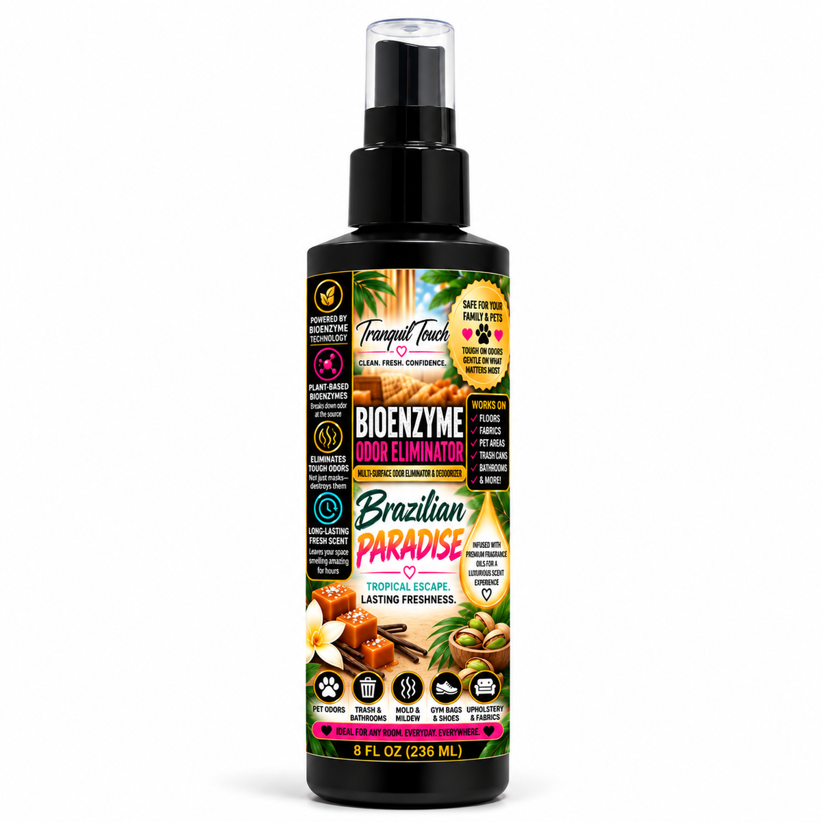 Tranquil Touch Luxury Bioenzyme Odor Eliminator – Multi-Surface Deodorizer for Floors, Fabrics, Pet Areas & More, 8 oz