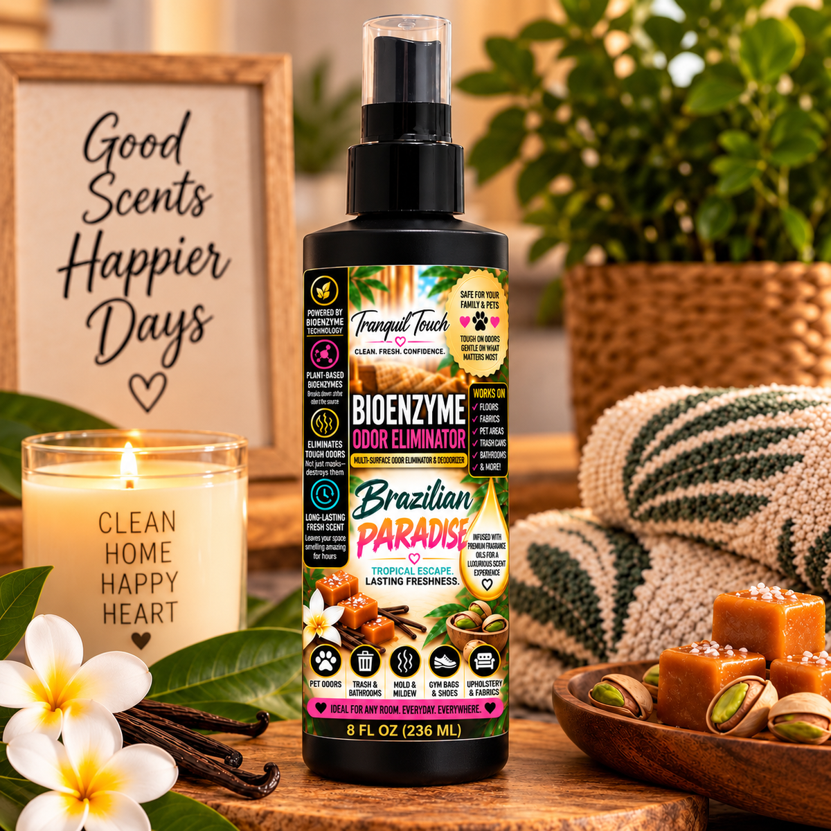 Tranquil Touch Luxury Bioenzyme Odor Eliminator – Multi-Surface Deodorizer for Floors, Fabrics, Pet Areas & More, 8 oz