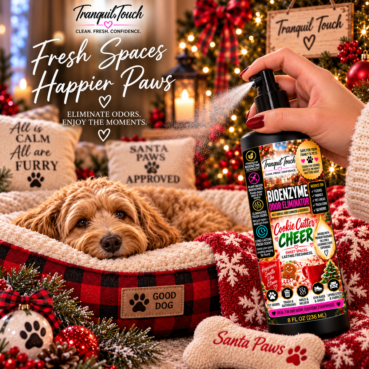 Tranquil Touch Luxury Bioenzyme Odor Eliminator – Multi-Surface Deodorizer for Floors, Fabrics, Pet Areas & More, 8 oz